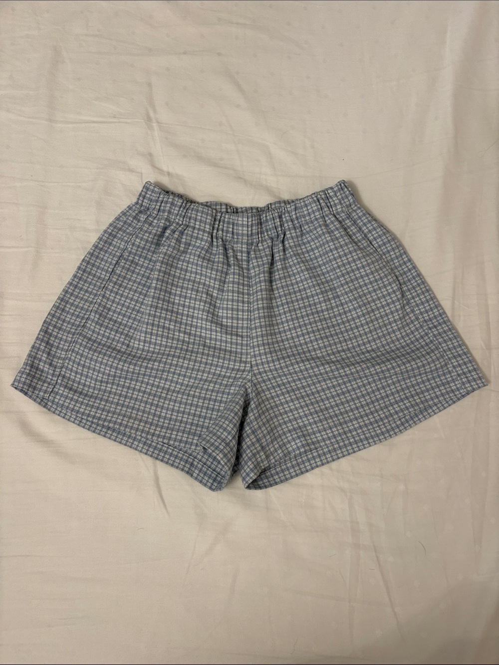 Brandy Melville Light Blue Plaid Elastic-Waist Shorts